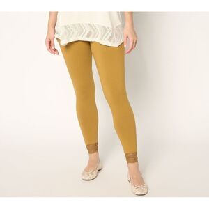 Maya J Women's Pants Sz L Lace Hem Ankle Leggings Brown Smooth A698980